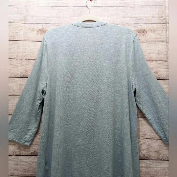 Chico’s Size 3 (US XL ) Split Neck Cotton Blend Tunic Top 3/4 Sleeve Blue Green - Picture 7 of 8